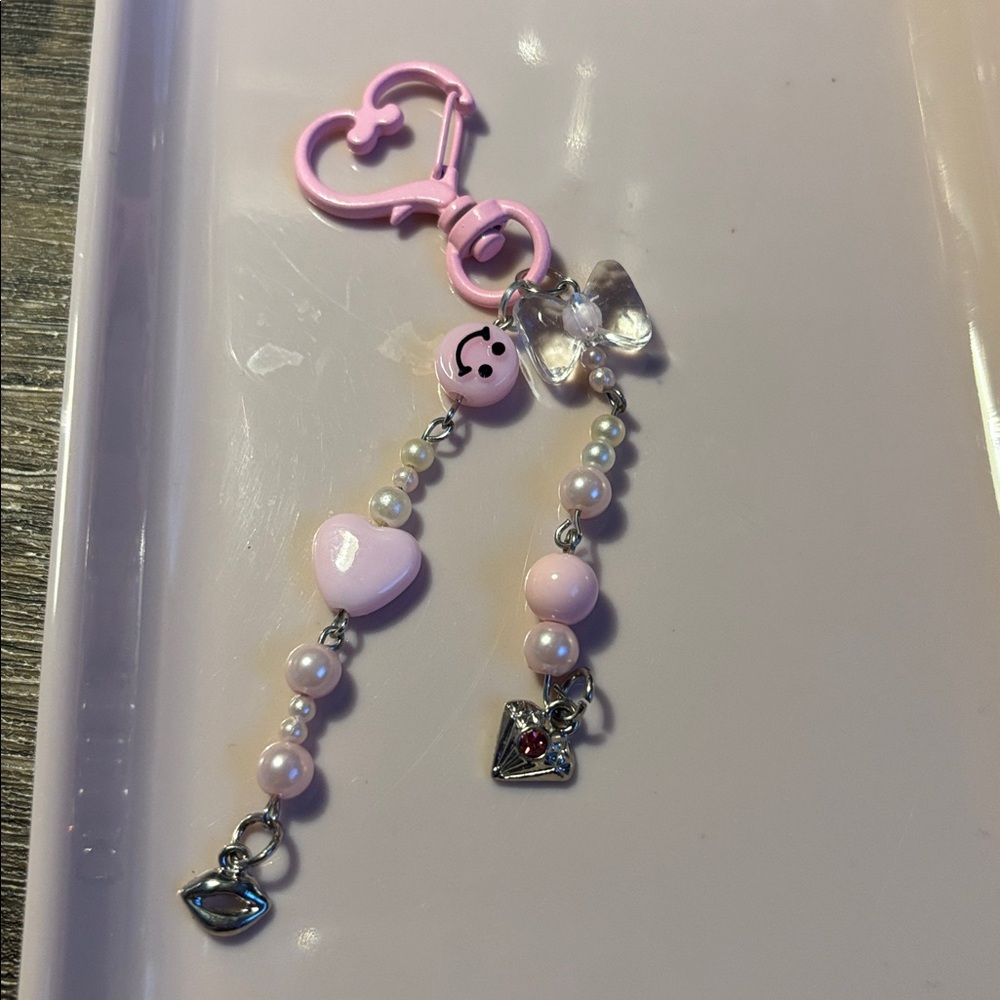 Pink Heart Charm Keychain